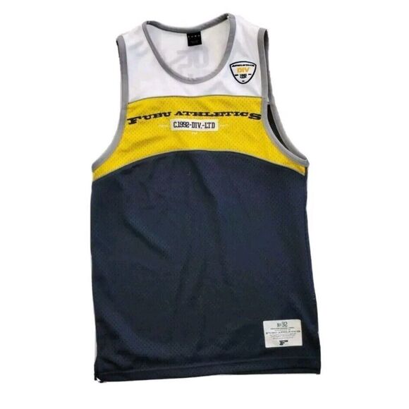 Fubu 90s Y2K Tank Top Muscle Jersey Mens M Colorblock Colorful Athletic True Vtg - Picture 12 of 12